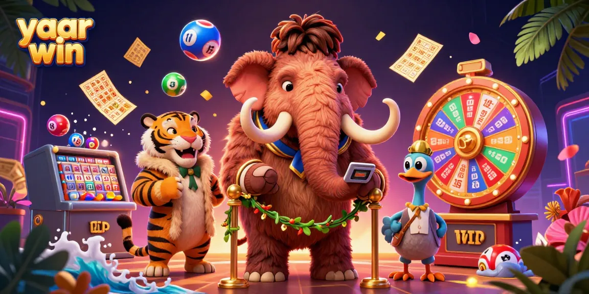 Experience the thrill of yaar win with vibrant lottery balls, a mammoth bouncer, and exciting casino elements.