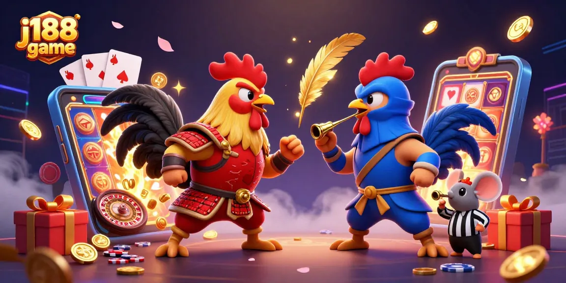 Engage with the j188 game featuring vivid fighting roosters and dynamic casino elements.