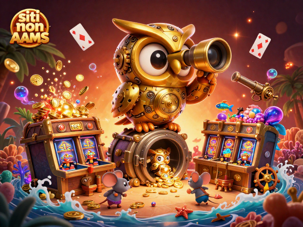 Gioca sui siti non AAMS con un gufo d'oro meccanico e topolini tra le slot machine in questo vivace casino