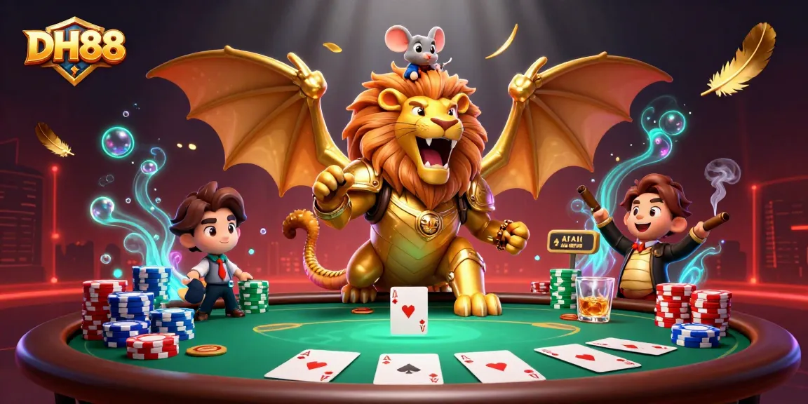 Engage with the thrilling DH88 experience featuring cartoon characters amid vibrant casino elements.