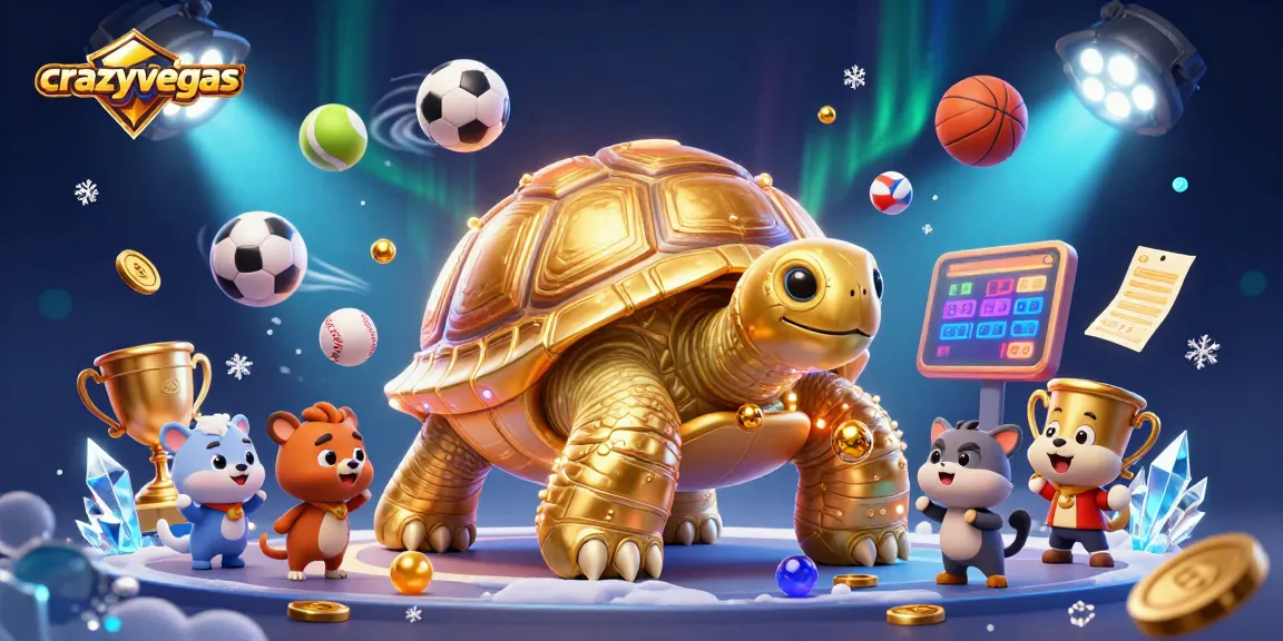 Players enjoy games at crazyvegas, featuring a golden tortoise pinball machine and dynamic sports elements.