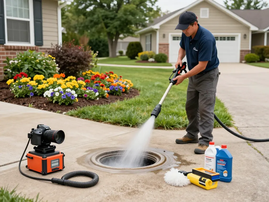 Drain cleaning Northwest Indiana service with technician clearing a clogged drain using professional equipment in a residential setting