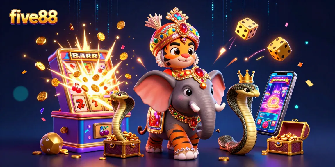 Experience five88 with vibrant 3D casino characters amid dazzling jackpot celebrations.
