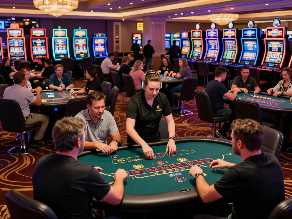 Players engaging in thrilling gameplay at B52 casino, showcasing vibrant lights and interactive tables.