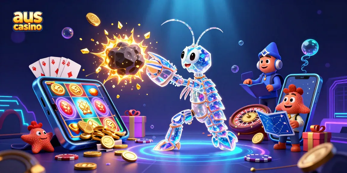 Engage with aus casino's exciting games, depicted through a colorful explosion of coins and vibrant characters.
