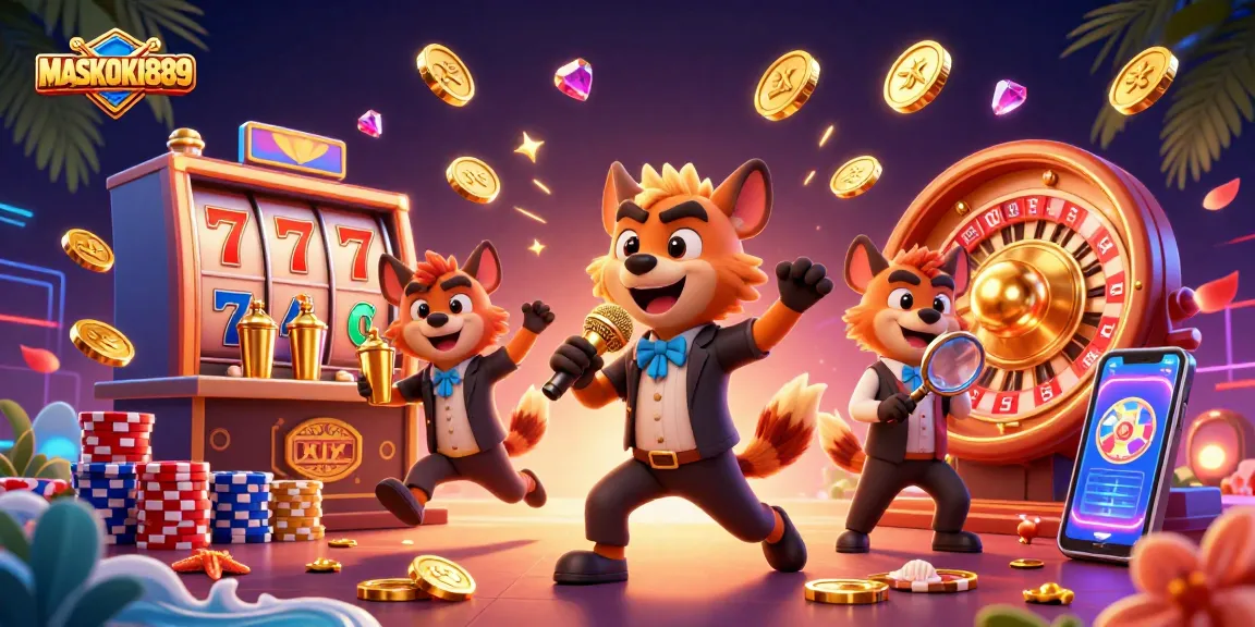 Experience the excitement of MASKOKI889 with hyenas at a comedy casino, winning big!