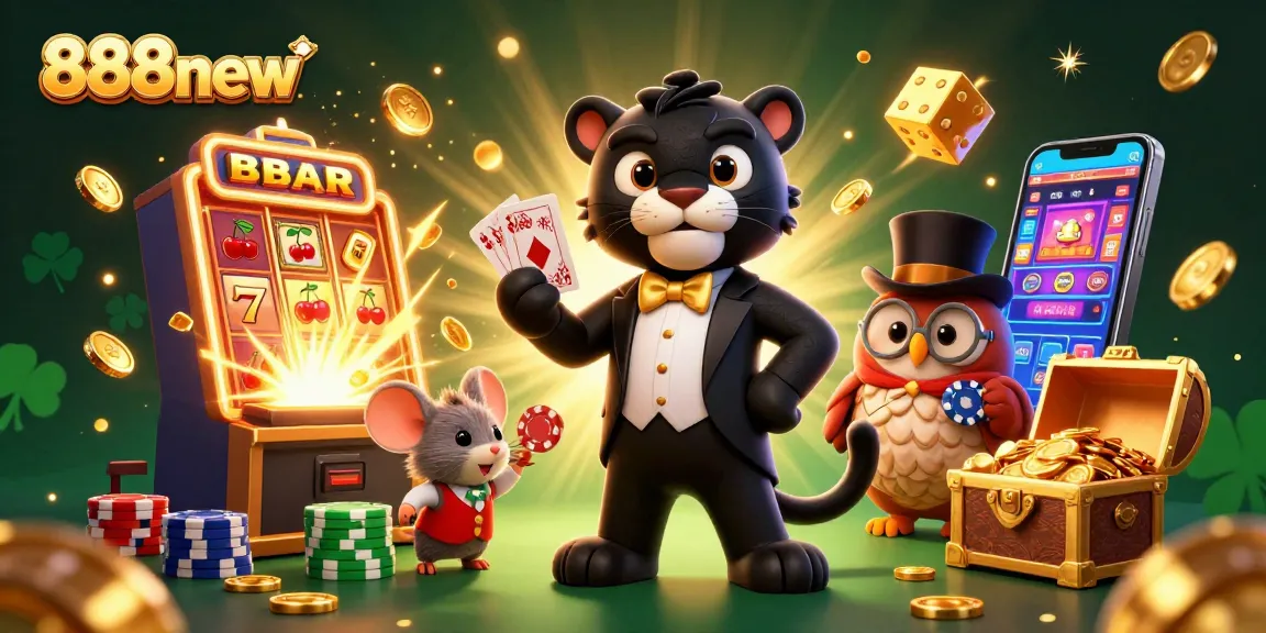 Engage with 888new's lively casino atmosphere featuring playful characters and thrilling games.