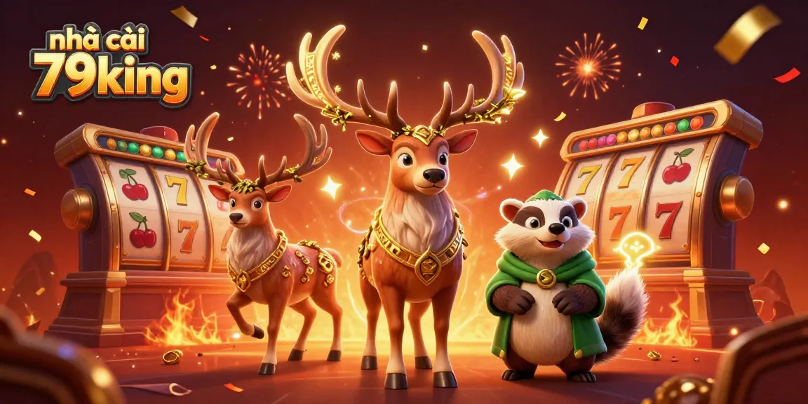 Experience excitement at nhà cái 79king with vibrant 3D illustration of winning slots and characters.