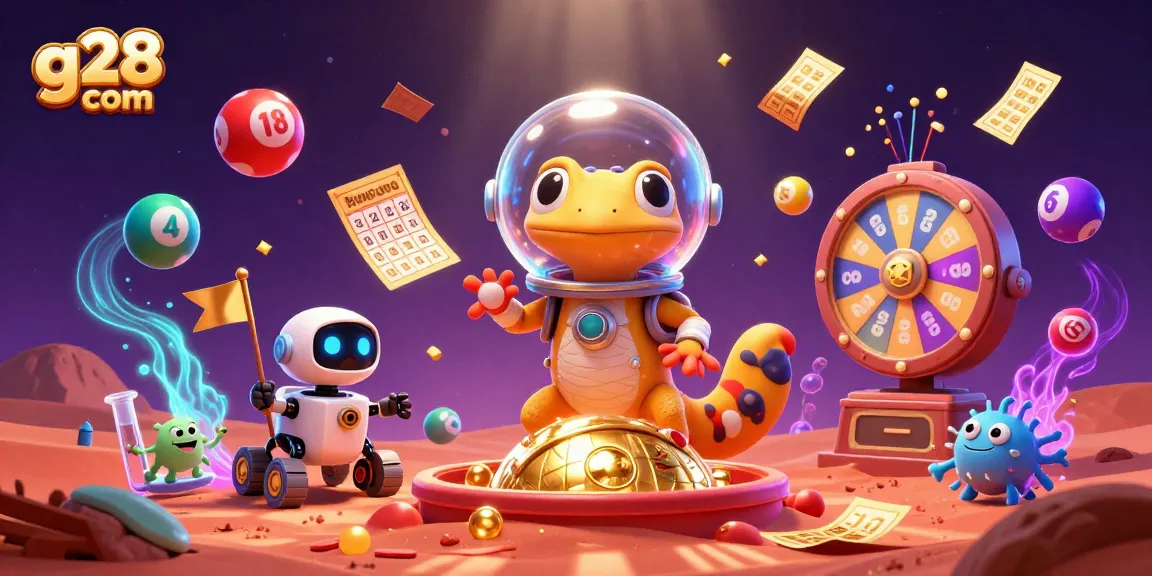 Join the Martian gecko in a golden casino adventure at g28 com with vibrant lottery elements!