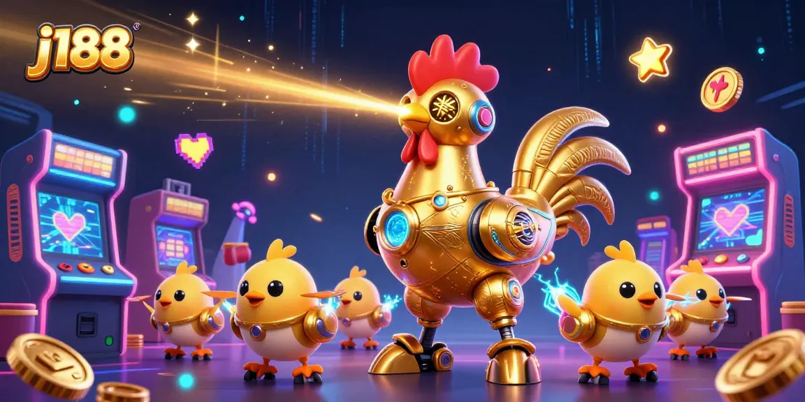 Experience the excitement of j188 with a vibrant 3D casino scene full of game elements and golden characters.