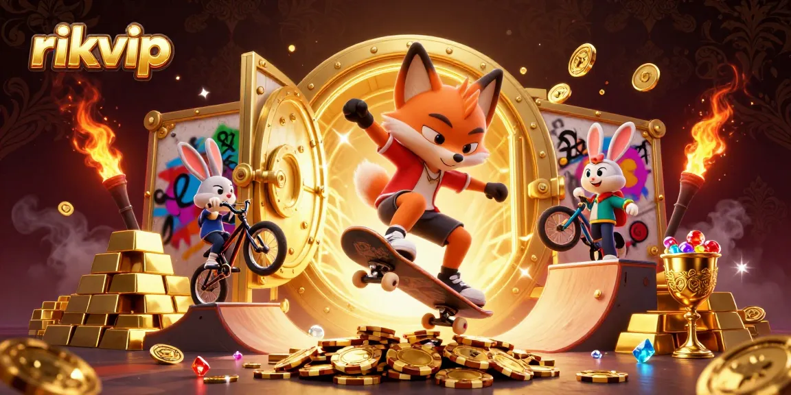 Experience endless excitement at rikvip with vibrant casino-themed graffiti and animated characters