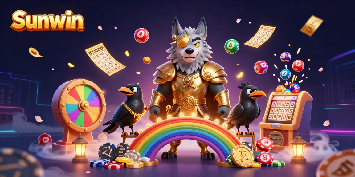 Experience the excitement of Sunwin with vibrant casino elements and mythical characters.