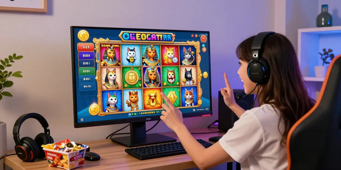 Player enjoying the Cleocatra slot game with colorful reels and winning symbols in an exciting online gaming environment.