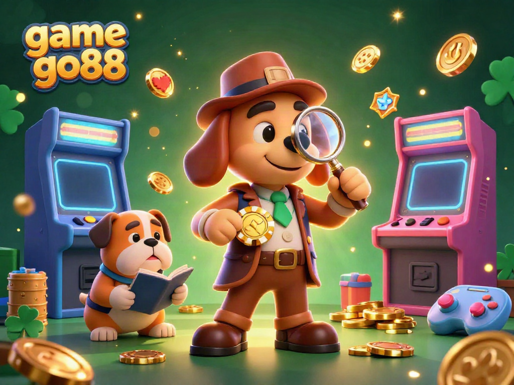 Engage with game go88's thrilling adventure featuring cartoon detectives and vibrant gaming elements.