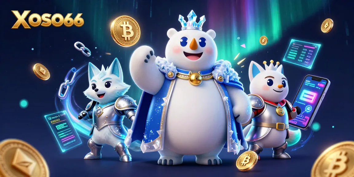 Engage with XOSO66's vibrant 3D casino illustration showcasing immersive game elements and crypto excitement.