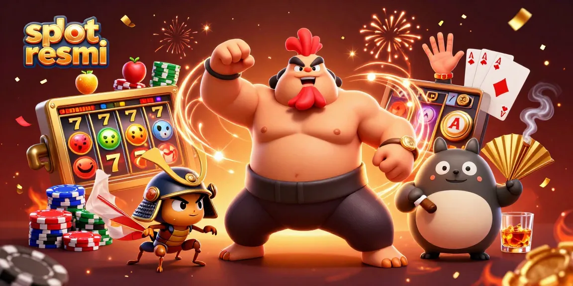 Experience exciting slot resmi action with sumo wrestlers and samurai cricket in a vibrant casino scene.