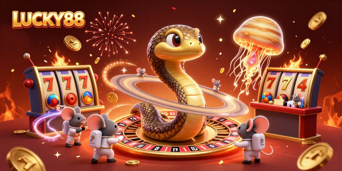 Experience thrilling slot action with LUCKY88, featuring vibrant characters and dazzling casino elements.