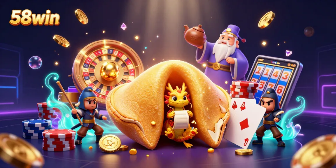 Join the excitement at 58win with colorful casino elements and lively characters in a 3D scene.