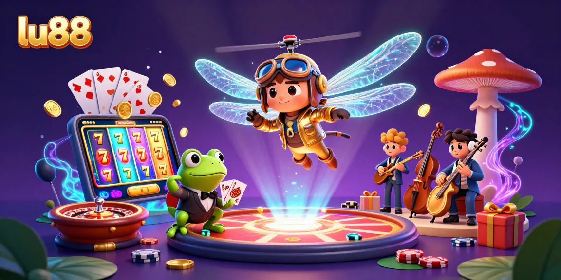 Experience exhilarating gaming moments with lu88 as a dragonfly pilot and frog croupier deck the casino scene.