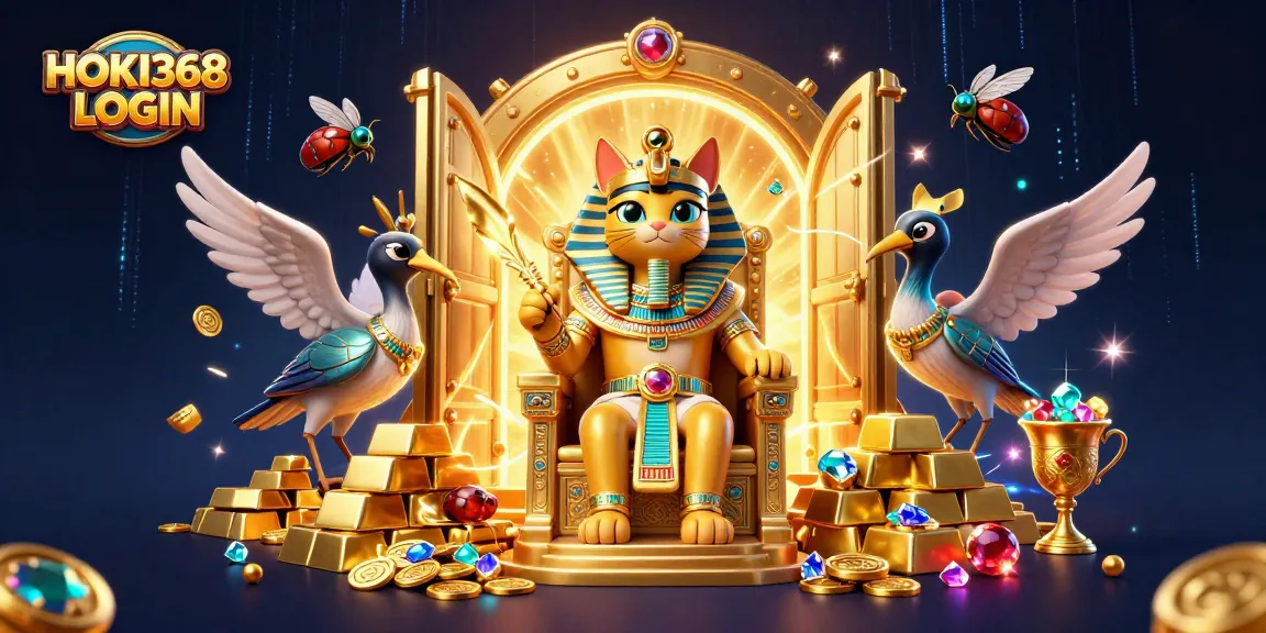 Experience HOKI368 LOGIN excitement with this engaging casino-themed 3D illustration featuring treasures and characters.