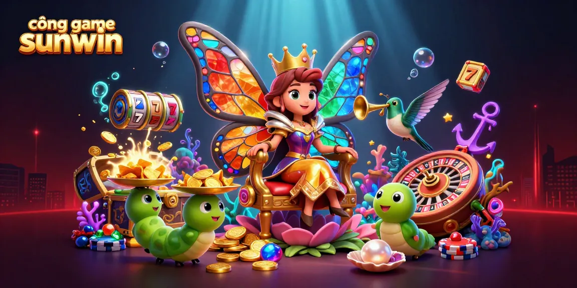 Engage with cổng game sunwin featuring a vibrant underwater casino scene packed with gold coins and shimmering slot reels.