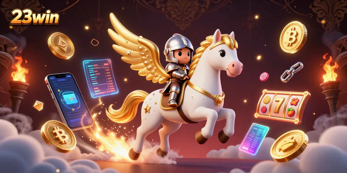 Experience thrilling wins at 23win with vibrant slot reels and crypto coins in an immersive gaming scene.
