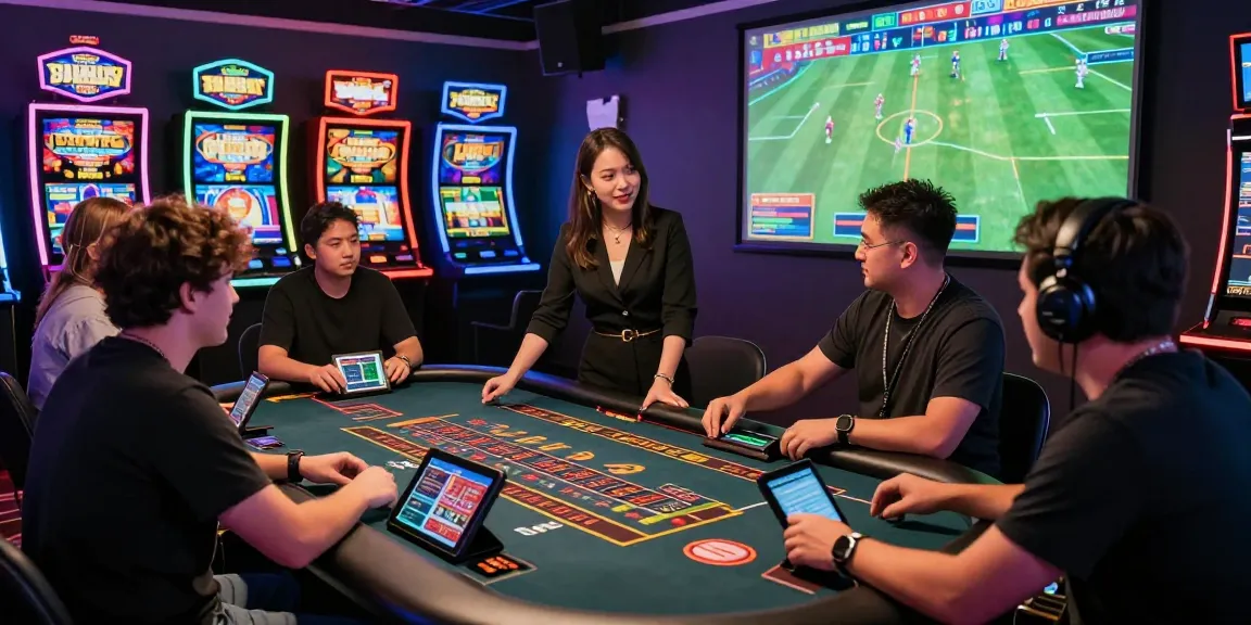 Exciting gaming scene at https://79club.dev/ with players enjoying live casino, sports betting, and colorful slot machines in a vibrant atmosphere.