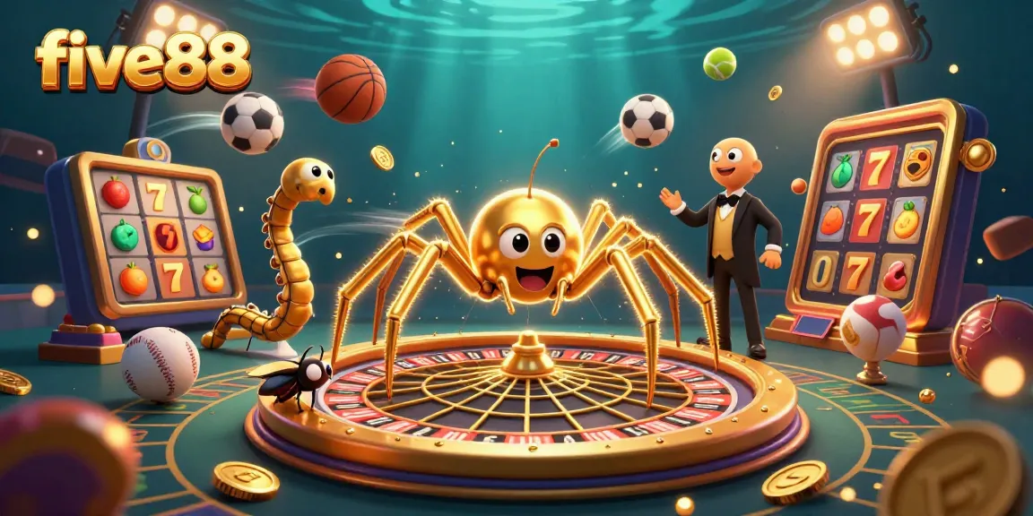 Place bets with five88 at a vibrant casino scene featuring unique characters and dynamic game elements.