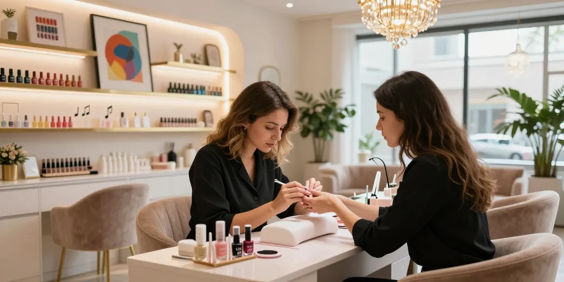 Salon mewah dengan teknisi merias kuku menggunakan LUXURY 12 di ruang yang elegan