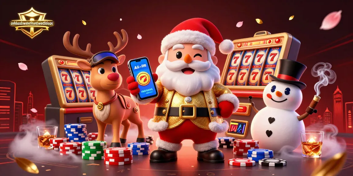 Engage with the exciting world of oshkoshwaterfrontweddings through this vibrant casino scene with Santa and friends.