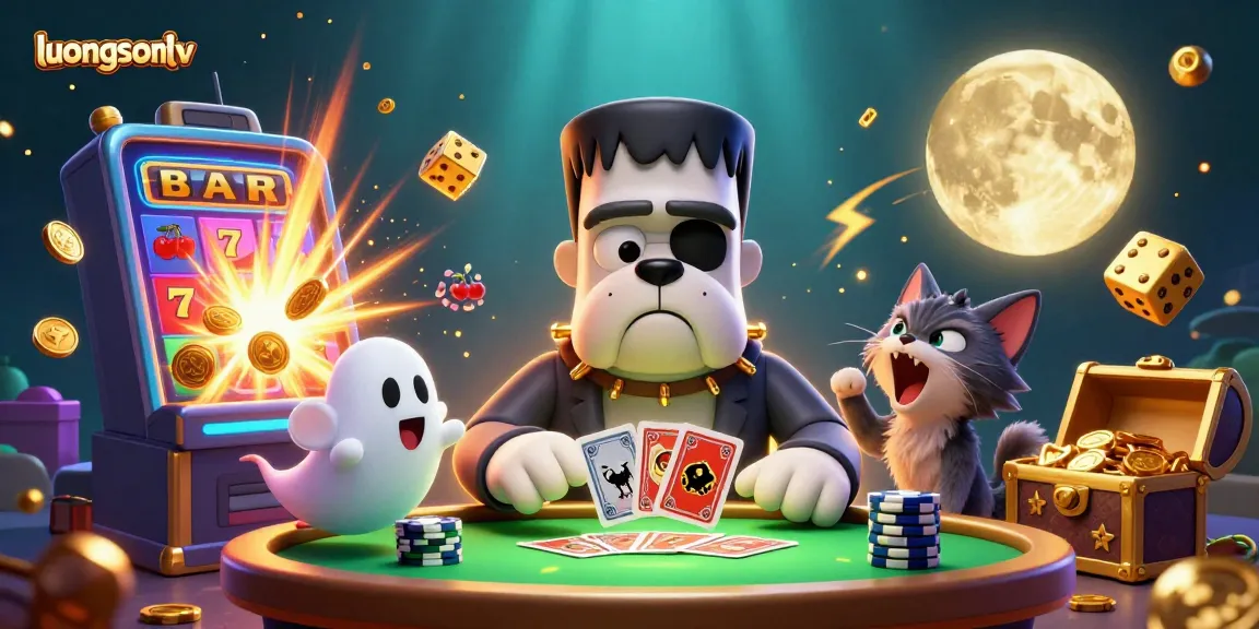 Experience thrilling moments with luongsontv as vibrant 3D characters engage in playful gambling at a glowing casino table.