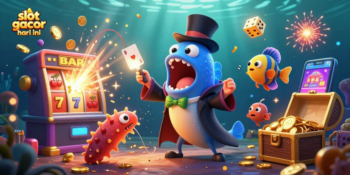 Engage in exciting slot gacor hari ini scenes with dynamic underwater characters in a bustling casino environment.