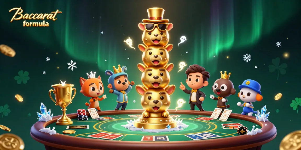 Engage with Baccarat formula in this vibrant 3D illustration featuring playful casino elements.