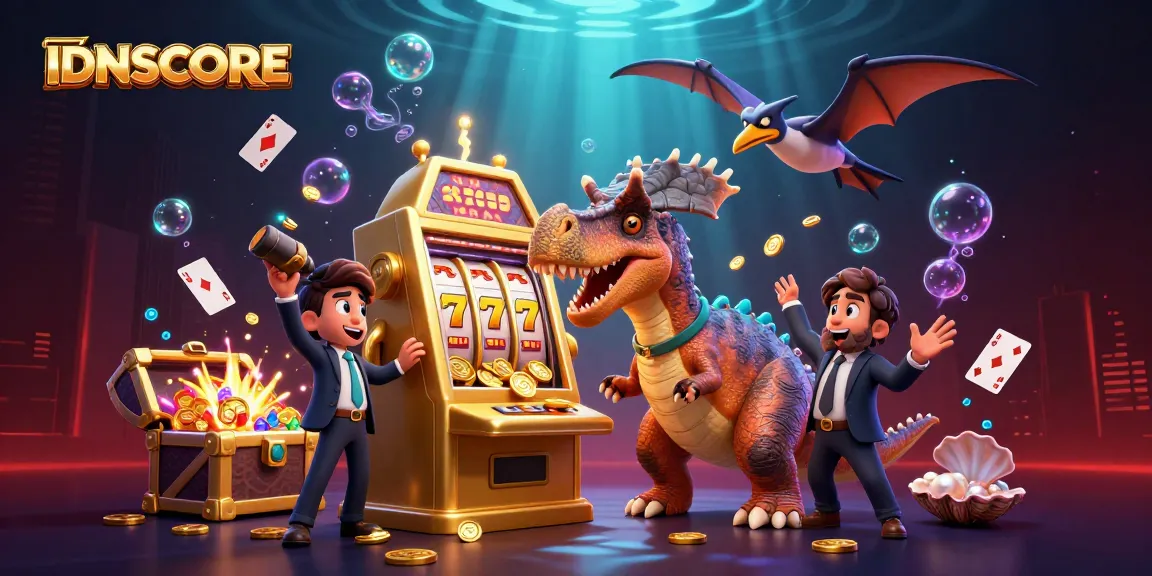 IDNSCORE slot game scene with colorful characters and dynamic casino elements.