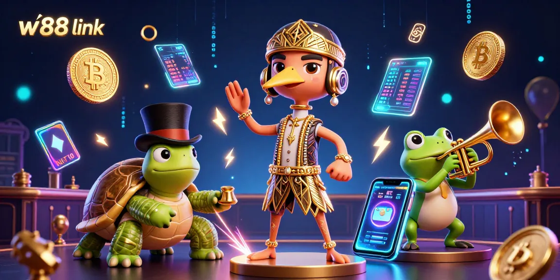 Engage with the exciting w88 link in this vibrant online casino 3D illustration featuring dynamic characters.