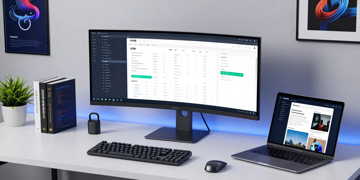 GO8 user interface displayed on a modern developer monitor within a sleek workspace, emphasizing software development and cybersecurity.