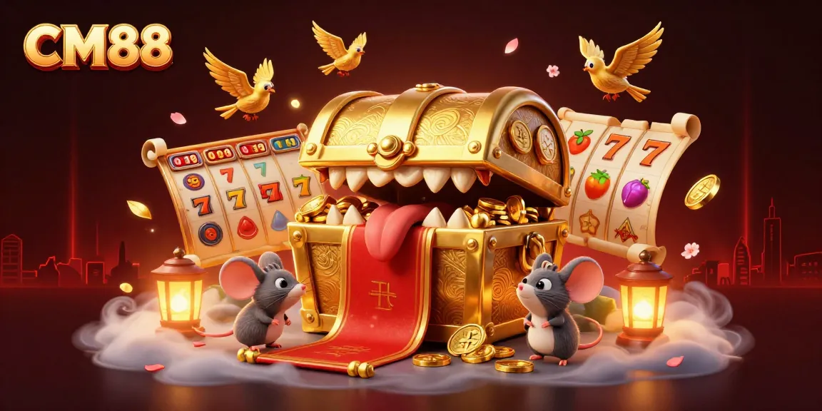 Engage in luck at CM88 with a vibrant, rich 3D cartoon treasure scene brimming with slot game excitement and adventure.