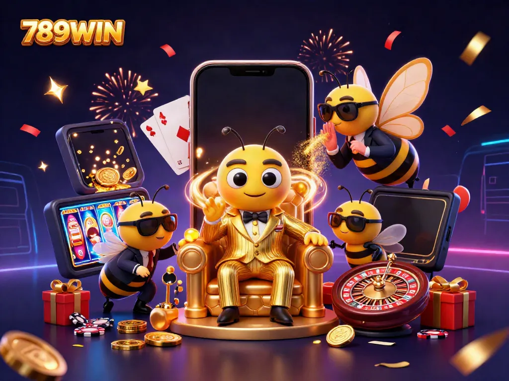 Engage with exciting slots and games at 789WIN illustrated by a rich scene of casino elements.