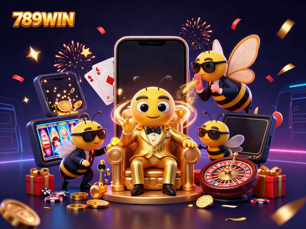 Engage with exciting slots and games at 789WIN illustrated by a rich scene of casino elements.