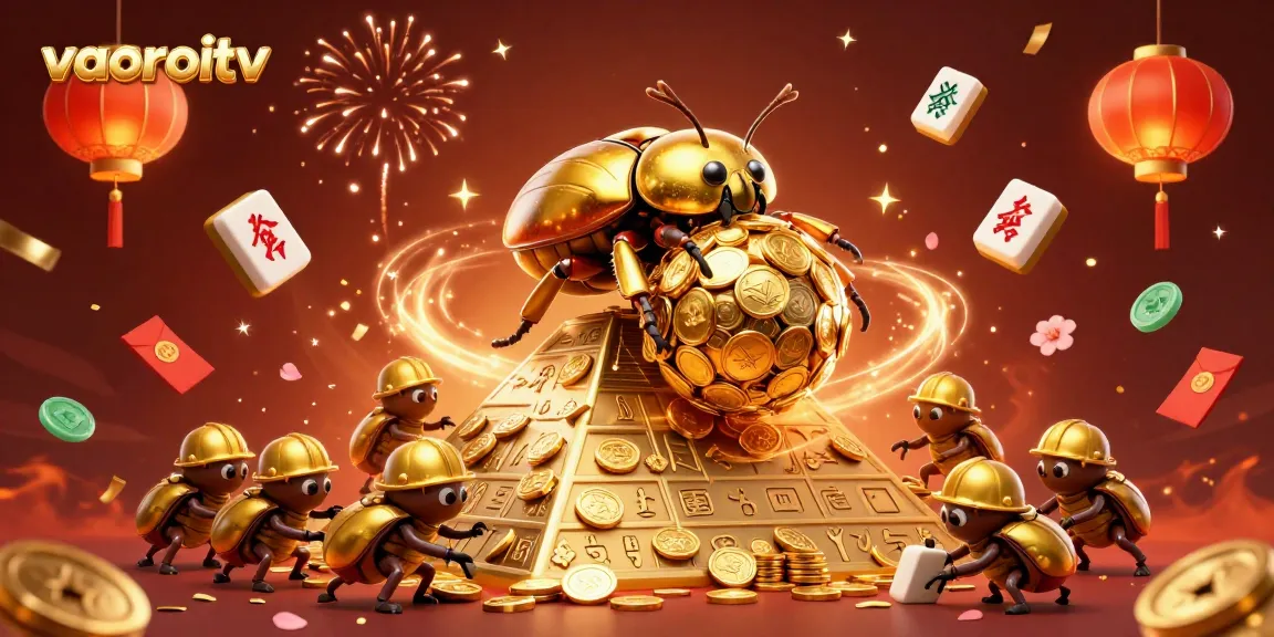 The vaoroitv platform illuminates excitement with golden beetles and vibrant casino elements in a dynamic scene.