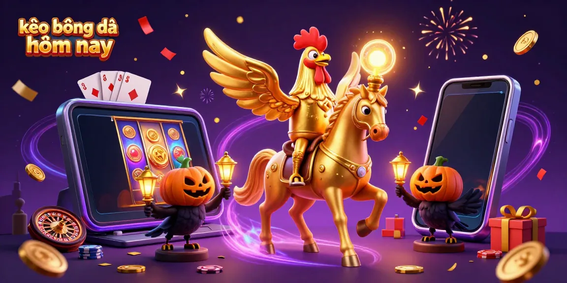 Experience the thrill of kèo bóng đá hôm nay with a golden rooster, spectral horse, and casino magic.