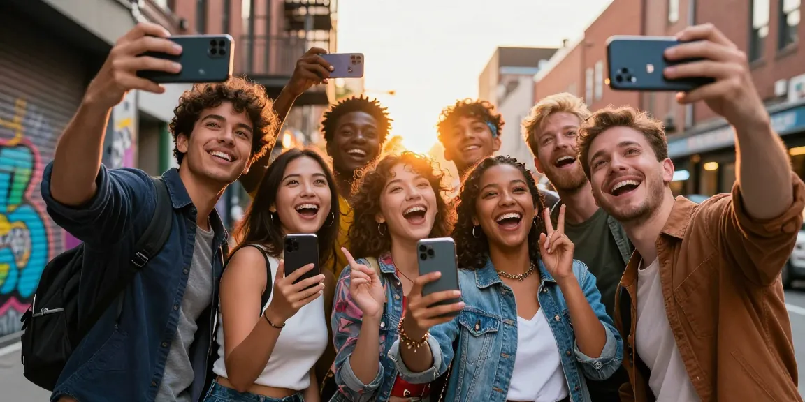 Friends using celebrity look alike apps to find look alikes of famous people