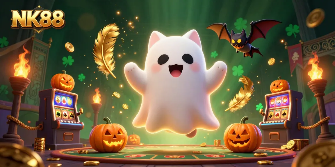 Immerse in NK88’s haunted casino adventure with ghostly characters and vibrant elements.