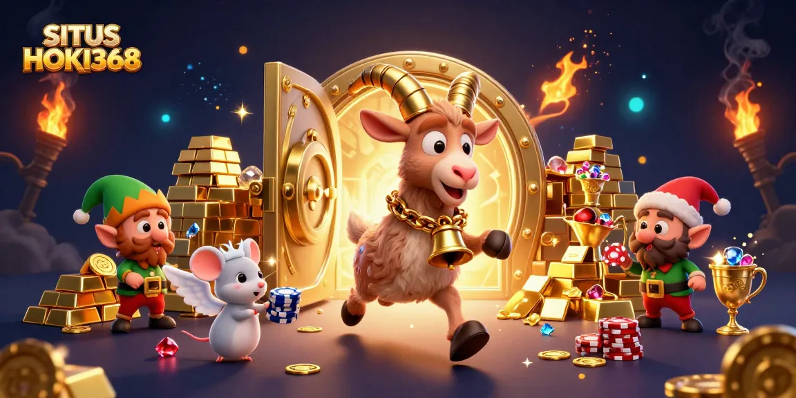 Experience the excitement of SITUS HOKI368 with Krampus and festive characters in a dynamic casino scene.