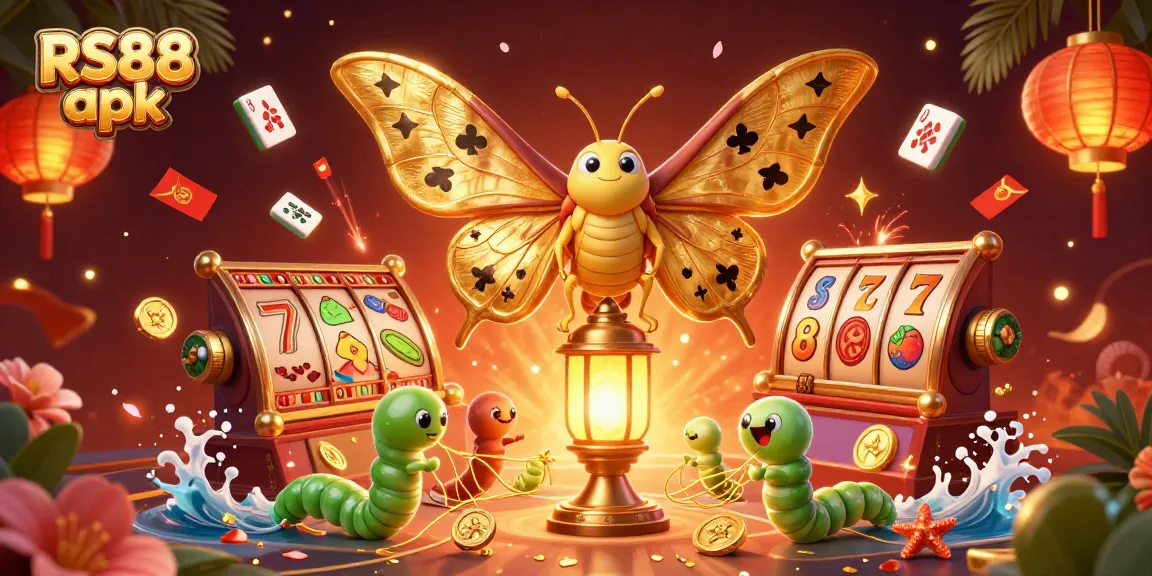 Play slots and win big with RS88 apk, featuring vibrant 3D casino illustrations and engaging characters.