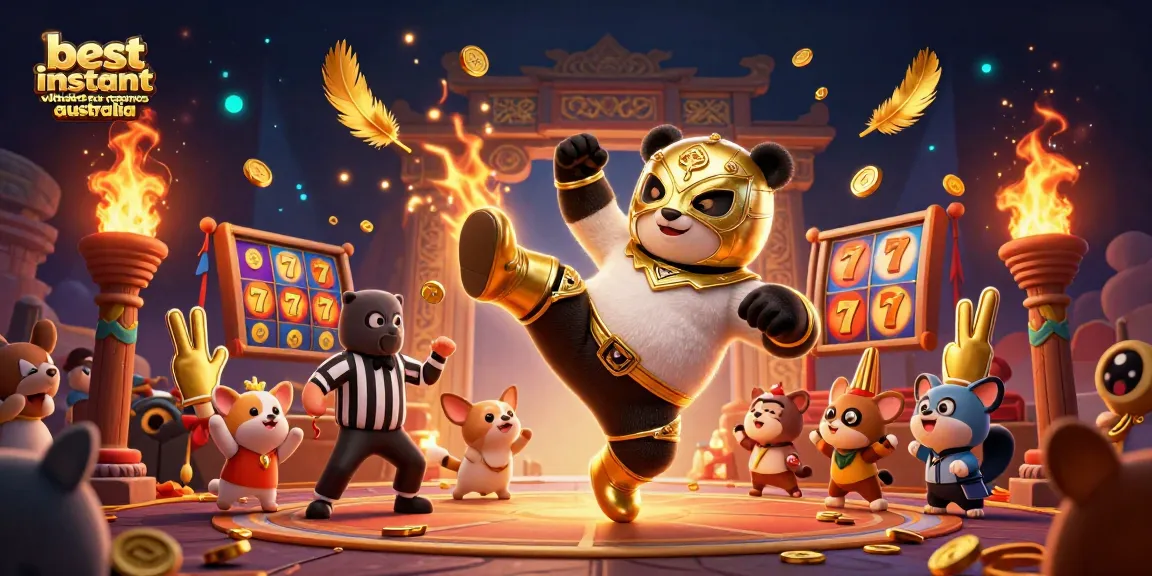 Watch as the panda wrestler showcases the best instant withdrawal casinos australia in a dynamic 3D scene filled with fun.