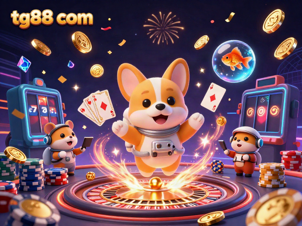 Engage in thrilling gaming at tg88 com with a vibrant casino scene featuring animated characters and dynamic visuals.