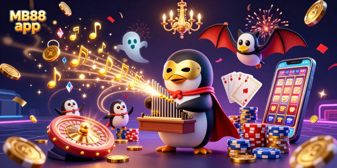 Experience the excitement of the MB88 app with dynamic gaming elements and a vibrant casino atmosphere.
