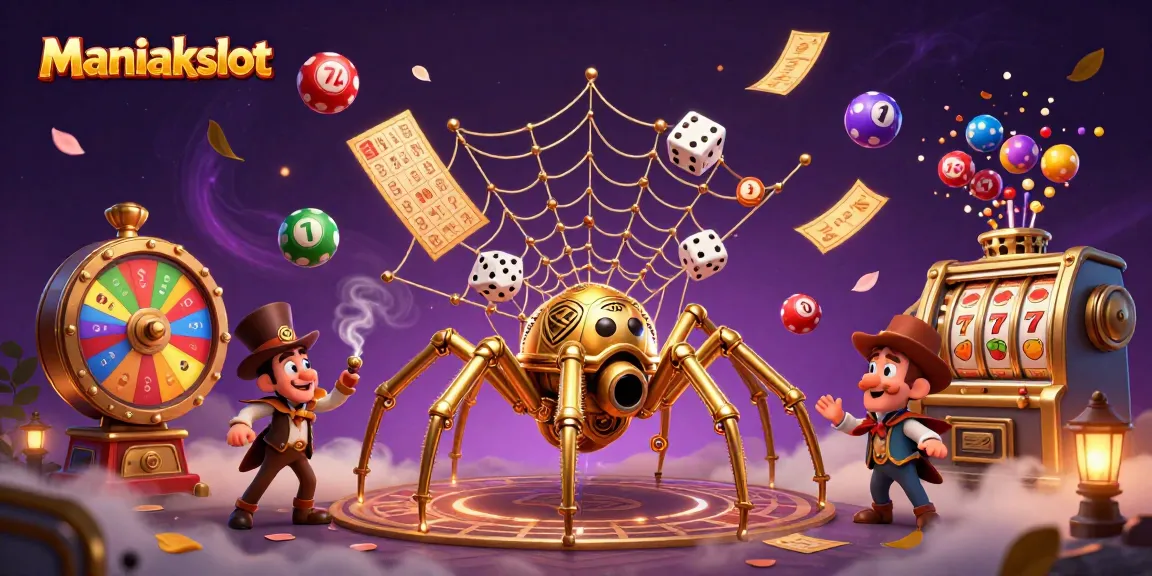 Experience the thrill of Maniakslot with a vibrant 3D scene of dynamic gaming elements.
